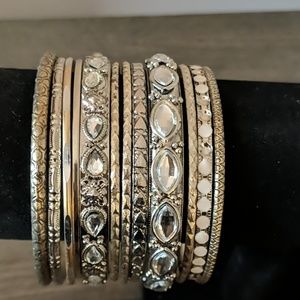 Set of 12 Silver and White Bangle Set